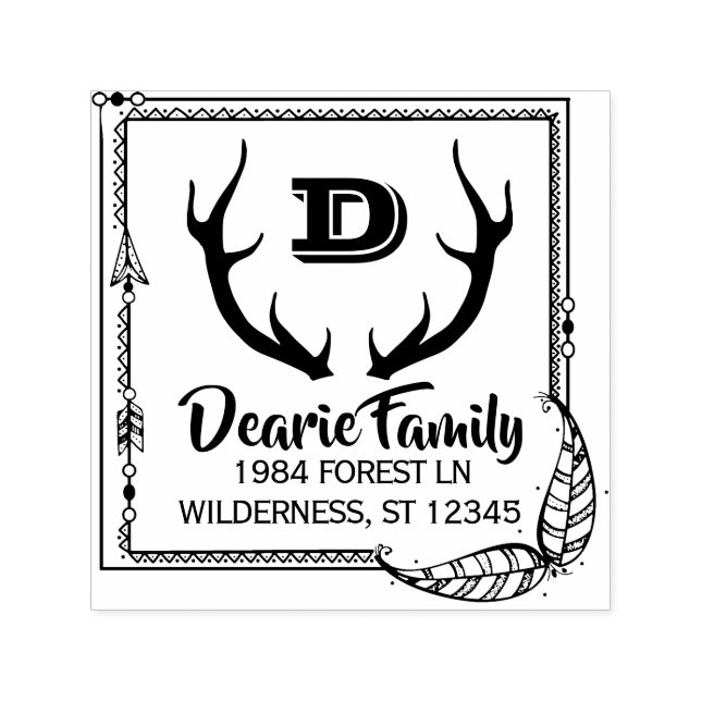 Tribal Monogram Return Address | Deer Antlers Self-inking Stamp (Design)