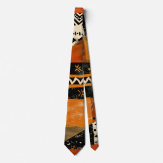 Tribal motifs in black and earth tones tie