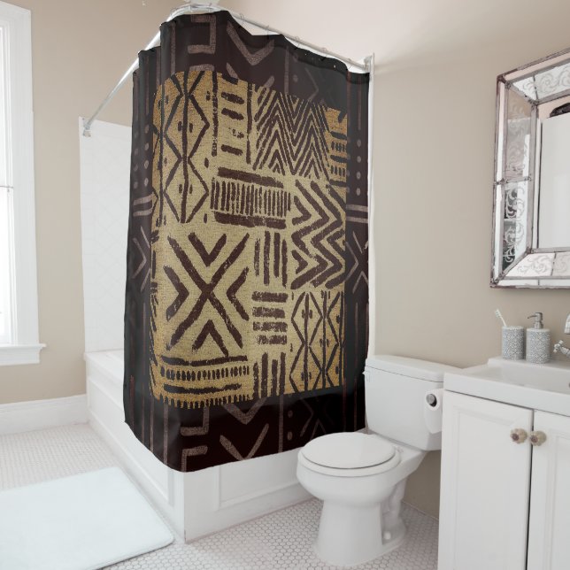 Tribal Mud Cloth Print Shower Curtain (In Situ)