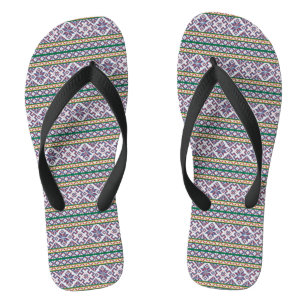 Tribal Multicolored ancient symbol folk art design Flip Flops
