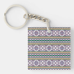Tribal Multicolored ancient symbol folk art design Key Ring
