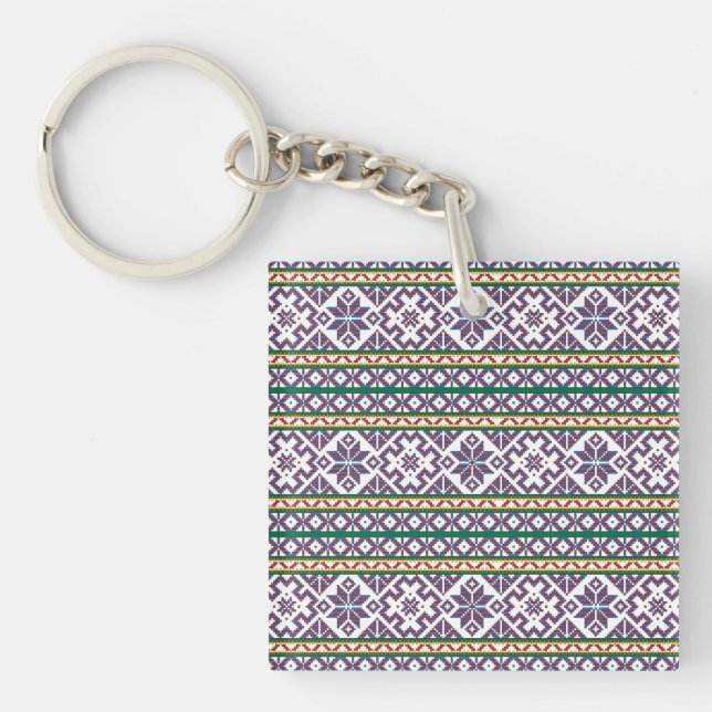 Tribal Multicolored ancient symbol folk art design Key Ring (Front)