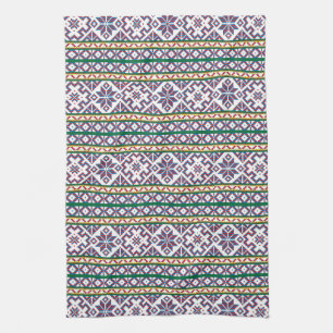 Tribal Multicolored ancient symbol folk art design Tea Towel