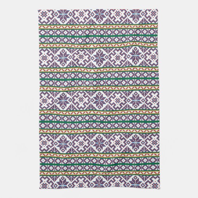 Tribal Multicolored ancient symbol folk art design Tea Towel (Vertical)