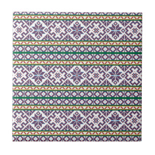 Tribal Multicolored ancient symbol folk art design Tile