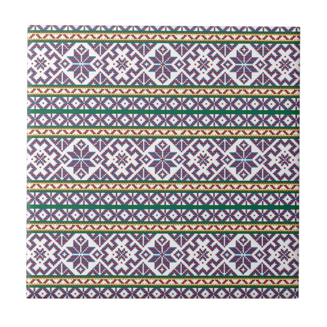 Tribal Multicolored ancient symbol folk art design Tile (Front)