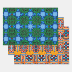 Tribal Native Art In Bold Colours Pattern Set 11 Wrapping Paper Sheet