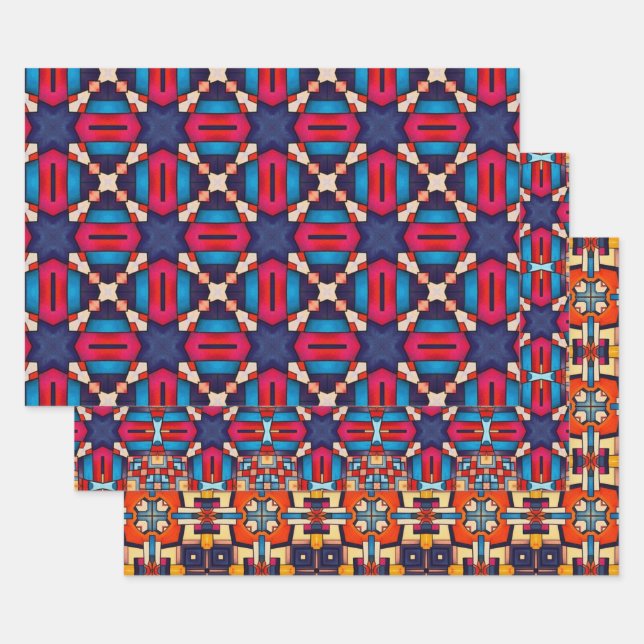 Tribal Native Art In Bold Colours Pattern Set 13 Wrapping Paper Sheet (Set)