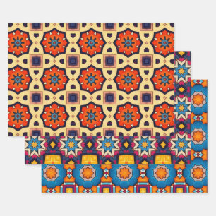 Tribal Native Art In Bold Colours Pattern Set 2 Wrapping Paper Sheet
