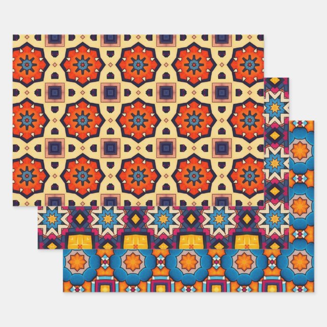 Tribal Native Art In Bold Colours Pattern Set 2 Wrapping Paper Sheet (Set)