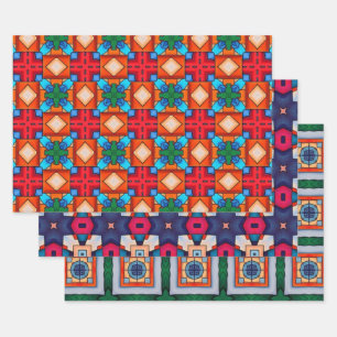 Tribal Native Art In Bold Colours Pattern Set 7 Wrapping Paper Sheet