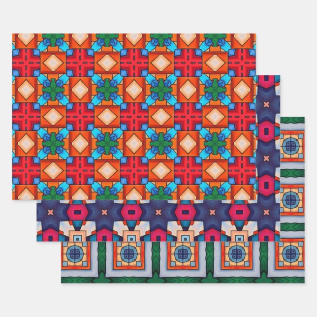 Tribal Native Art In Bold Colours Pattern Set 7 Wrapping Paper Sheet (Set)