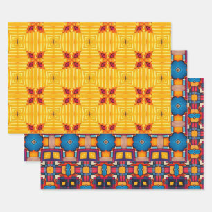 Tribal Native Art In Bold Colours Pattern Set 9 Wrapping Paper Sheet