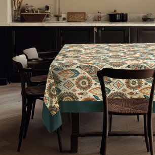 Tribal Native Ethnic pastel earthy colours feather Tablecloth