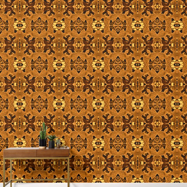 Tribal Native Ethnic Western Brown Black Yellow Wallpaper (Hallway)