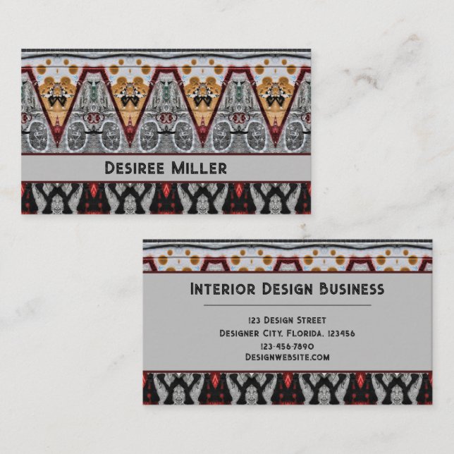 Tribal Native Red Grey Black Gold Pattern Business Card (Front/Back)