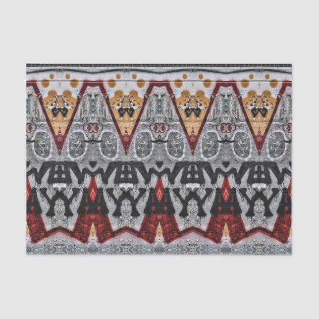 Tribal Native Red Grey Black Gold Pattern Tissue Paper (Front)