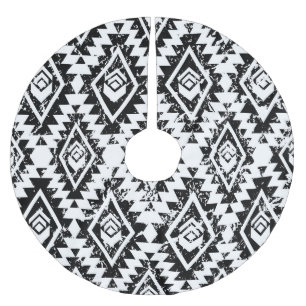 Tribal Navajo: black white geometric. Brushed Polyester Tree Skirt
