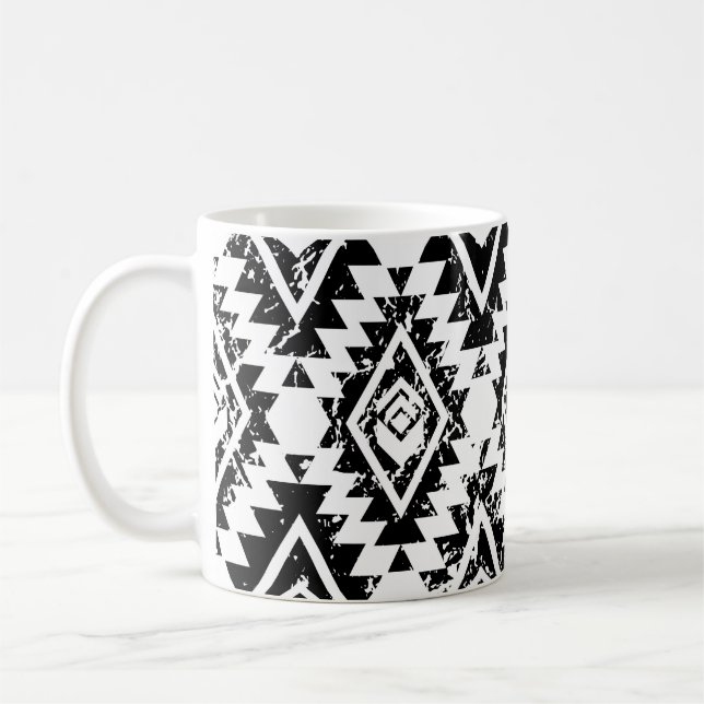 Tribal Navajo: black white geometric. Coffee Mug (Left)