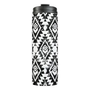 Tribal Navajo: black white geometric. Thermal Tumbler