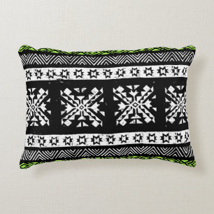 Tribal Navajo, black white green pattern. Decorative Cushion