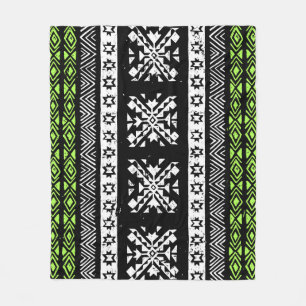 Tribal Navajo, black white green pattern. Fleece Blanket