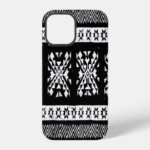 Tribal Navajo, black white green pattern. iPhone 12 Case