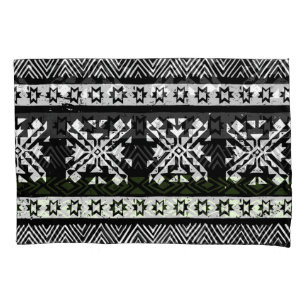 Tribal Navajo, black white green pattern. Pillowcase