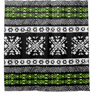 Tribal Navajo, black white green pattern. Shower Curtain