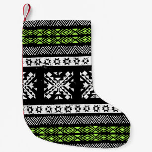Tribal Navajo, black white green pattern. Small Christmas Stocking