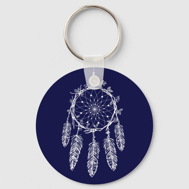 Tribal Navy Blue Native American Dream Catcher Key Ring (Front)