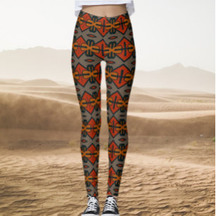 Tribal Orange and Gold Pattern Leggings