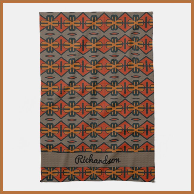 Tribal Orange and Gold Pattern Tea Towel (Creator Uploaded)