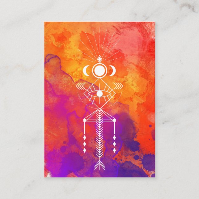 *~* Tribal Orange Purple Reiki Primal Aztec Shaman Business Card (Front)