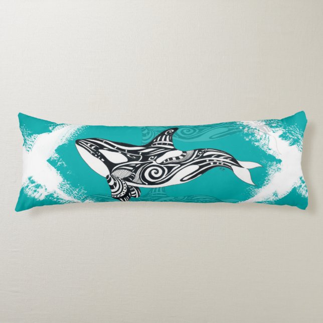 Tribal Orca Brushed Teal Body Cushion (Front)