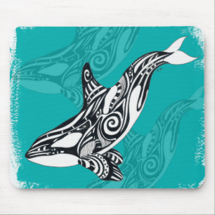 Tribal Orca Brushed Teal Mouse Mat