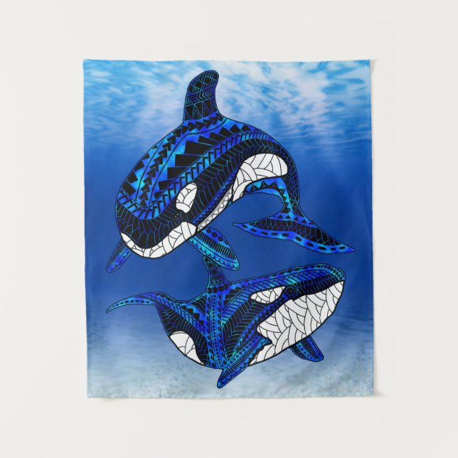 Tribal Orca Killer Whales Tapestry (Front)