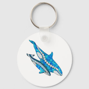 Tribal Orca Whales Key Ring