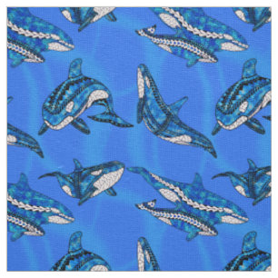 Tribal Orcas Whales Fabric