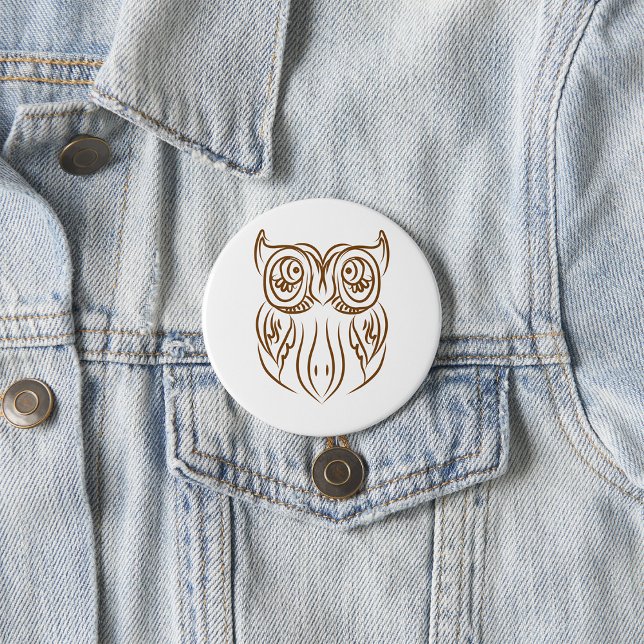 Tribal Owl Line Art Modern Brown Abstract 7.5 Cm Round Badge (Creator Uploaded)