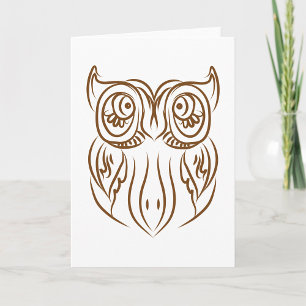 Tribal Owl Line Art Modern Brown Abstract Card