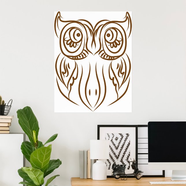 Tribal Owl Line Art Modern Brown Abstract Poster (Creator Uploaded)