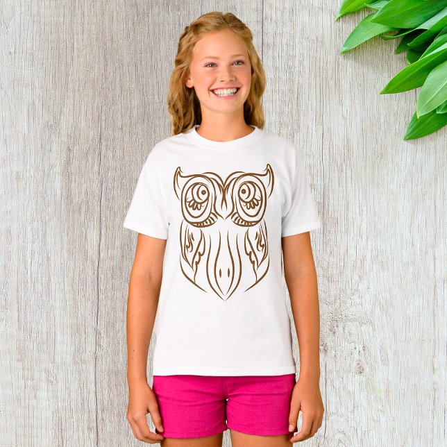 Tribal Owl Line Art Modern Brown Abstract T-Shirt (Creator Uploaded)