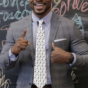 Tribal Owl Skeleton Key Black White Gothic Tie