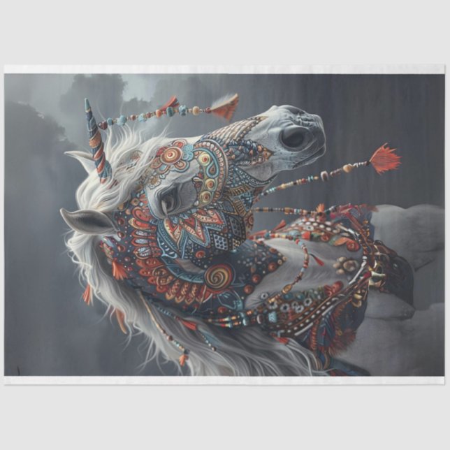 Tribal Painted Unicorn Horse Digital Decoupage Tissue Paper (Front)