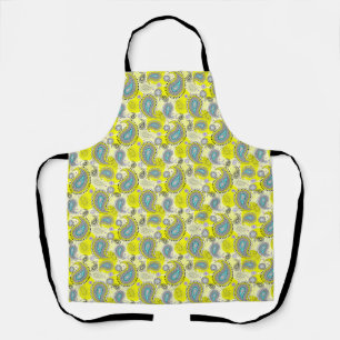 Tribal Paisley Pattern Lemon Yellow Turquoise  Apron