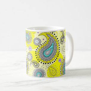 Tribal Paisley Pattern Lemon Yellow Turquoise  Coffee Mug