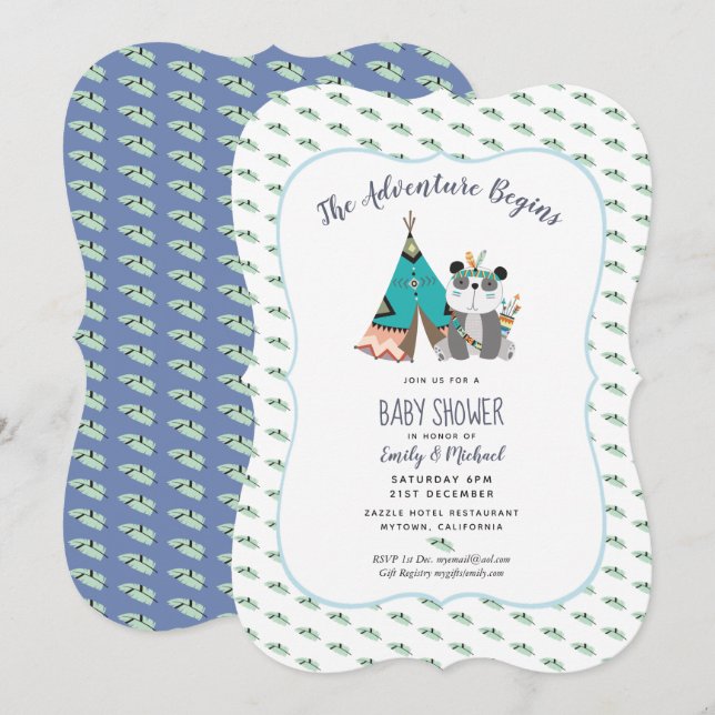 Tribal Panda Baby Boy Shower Invitation (Front/Back)