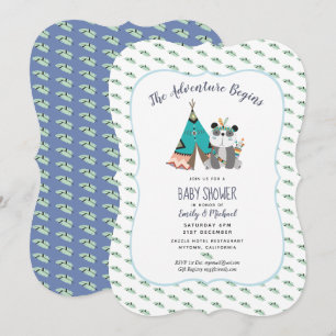 Tribal Panda Baby Boy Shower Invitation