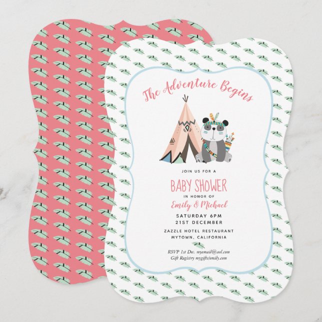 Tribal Panda Baby Girl Shower Invitation (Front/Back)